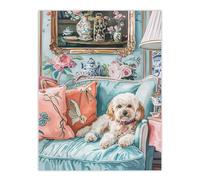 Artery8 Cockapoo Dog Lover Pink Teal Couch Pet Portrait For Living Room Extra Large XL Wall Art Poster Print