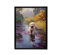 Artery8 Cockapoo Dog & Water Irises Framed Canvas Wall Art Print | Size: W18" x H24" Artery8 Multicolor W18" x H24"