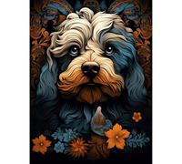 Artery8 Cockapoo Dog with Flower Patterns Art Nouveau Artwork Orange Blue Floral Portrait Design Large Wall Art Poster Print Thick Paper 18X24 Inch