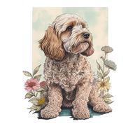 Artery8 Cockapoo Dog with Spring Wildflowers Soft Watercolour Illustration Extra Large XL Wall Art Poster Print