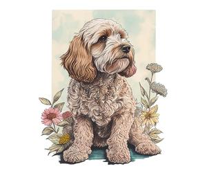 Artery8 Cockapoo Dog with Spring Wildflowers Soft Watercolour Illustration Extra Large XL Wall Art Poster Print
