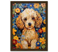 Artery8 Cockapoo Puppy Oil Painting Colourful Bright Bold Floral Fun Artwork Framed A3 Wall Art Print