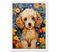 Artery8 Cockapoo Puppy Oil Painting Colourful Bright Bold Floral Fun Artwork Framed A3 Wall Art Print