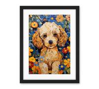 Artery8 Cockapoo Puppy Oil Painting Colourful Bright Bold Floral Fun Artwork Framed Wall Art Print 18X24 Inch
