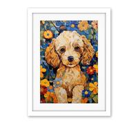 Artery8 Cockapoo Puppy Oil Painting Colourful Bright Bold Floral Fun Artwork Framed Wall Art Print 18X24 Inch