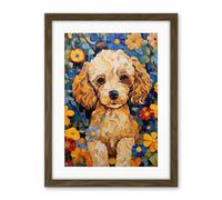 Artery8 Cockapoo Puppy Oil Painting Colourful Bright Bold Floral Fun Artwork Framed Wall Art Print 18X24 Inch