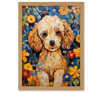 Artery8 Cockapoo Puppy Oil Painting Colourful Bright Bold Floral Fun Artwork Framed Wall Art Print A4