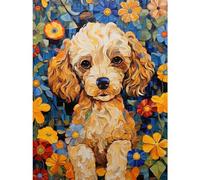 Artery8 Cockapoo Puppy Oil Painting Colourful Bright Bold Floral Fun Extra Large XL Wall Art Poster Print
