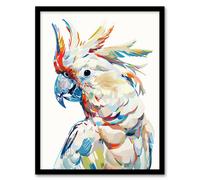 Artery8 Cockatoo Parrot Bird Portrait Bright Design Framed Art Print in White | Size: A4 Artery8 White A4