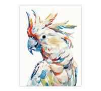 Artery8 Cockatoo Parrot Bird Portrait Bright Design Wall Art Print in White | Size: W12" x H16" Artery8 White W12" x H16"