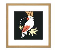 Artery8 Cockatoo Parrot Branch Illustration Graphic Illustration Square Wooden Framed Wall Art Print Picture 8X8 Inch in Light Oak Artery8 Light Oak