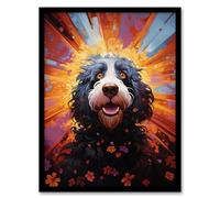 Artery8 Cocker Poo Dog Lover Gift Pet Portrait Orange Purple Blue Artwork Painting Artwork Framed Wall Art Print A4