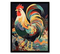 Artery8 Cockerel Cock Rooster Modern Flamboyant Colourful Painting Artwork Framed Wall Art Print A4 in Black Artery8 Black A4