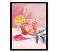Artery8 Framed Wall Art Cocktail Lemon Slice Pink Watercolour Print - 12X16 Inch