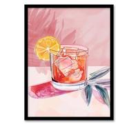 Artery8 Cocktail Lemon Slice Pink Watercolour Kitchen Artwork Framed Wall Art Print A4