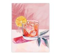 Artery8 Cocktail Lemon Slice Pink Watercolour Kitchen Large Wall Art Poster Print Thick Paper 18X24 Inch