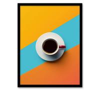 Coffee Cup Aerial View Vibrant Geometric Design Framed Art Print Artery8 Multi A4