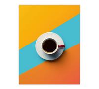 Coffee Cup Aerial View Vibrant Geometric Design Wall Art Print Artery8 Multi W24 inch x H32 inch