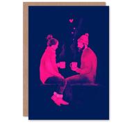 Artery8 Coffee Date Pink Blue Couple Illustration Valentine's Day Card
