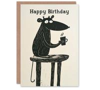 Artery8 Coffee Lover Cartoon Rat Mouse Black Birthday Card Artery8 Black