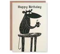 Artery8 Coffee Lover Cartoon Rat Mouse Black Blank For Him Or Her Art Birthday Card
