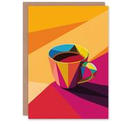 Artery8 Coffee Tea Cup Colourful Geometric Design Greeting Birthday Card Him Her All Blank