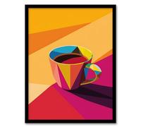 Artery8 Coffee Tea Cup Colourful Geometric Design Kitchen Artwork Framed Wall Art Print A4