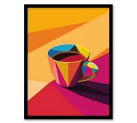 Coffee Tea Cup Colourful Geometric Design Framed Art Print Artery8 Orange A4