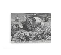 Artery8 Collaert Sea Monsters Around A Ship Canvas Wall Art Print in Grey | Size: W18" x H24" Artery8 Grey W18" x H24"
