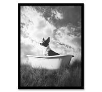 Artery8 Collie in a Bathtub Black White Surreal Dog Lover Living Room Artwork Framed Wall Art Print 18X24 Inch
