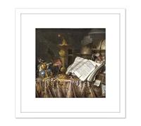 Artery8 Collier Vanitas Still Life Crown Gold Painting 8X8 Inch Square Wooden Framed Wall Art Print Picture with Mount in White Artery8 White