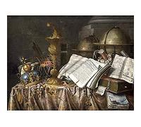 Artery8 Collier Vanitas Still Life Crown Gold Painting Art Print Canvas Premium Wall Decor Poster Mural