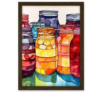 Artery8 Coloured Glass Canning Jars Still Life Watercolour Painting Artwork Framed A3 Wall Art Print
