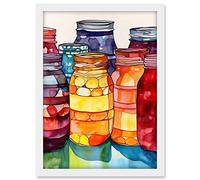 Artery8 Coloured Glass Canning Jars Still Life Watercolour Painting Artwork Framed A3 Wall Art Print