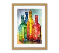 Artery8 Coloured Glass Cider Bottles Still Life Watercolour Painting Artwork Framed Wall Art Print 18X24 Inch