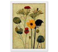 Artery8 Colourful Abstract Autumn Wildflowers Artwork Framed Wall Art Print A4 in White Artery8 White