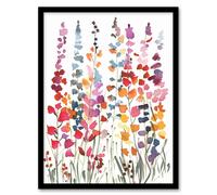 Artery8 Colourful Abstract Autumn Wildflowers Watercolour Living Room Artwork Framed Wall Art Print A4