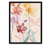 Artery8 Colourful Abstract Orchid Flowers Watercolour Living Room Artwork Framed Wall Art Print A4