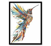 Artery8 Colourful Abstract Sylph Hummingbird Folk Art Living Room Artwork Framed Wall Art Print 18X24 Inch