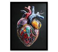 Artery8 Colourful Anatomical Human Heart Bold Modern Living Room Artwork Framed Wall Art Print 18X24 Inch