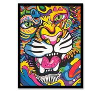 Colourful Arty Tiger Portrait Fun Bold Hippy Framed Art Print Artery8 Multi A4