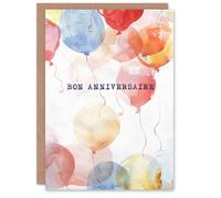 Artery8 Colourful Balloons Soft Watercolour French Wishes Blank For Him Or Her Art Birthday Card
