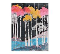 Artery8 Colourful Birch Tree Forest River Bank Landscape Living Room Extra Large XL Wall Art Poster Print