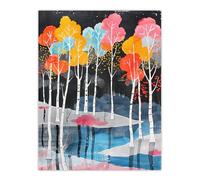 Artery8 Colourful Birch Trees River Landscape Painting Living Room Extra Large XL Wall Art Poster Print