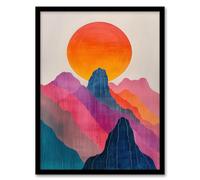 Artery8 Colourful Boho Mountain Landscape Sun Sunset For Living Room Artwork Framed Wall Art Print A4