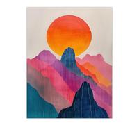 Artery8 Colourful Boho Mountain Landscape Sun Sunset For Living Room Extra Large XL Wall Art Poster Print
