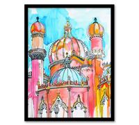 Artery8 Colourful Brighton Royal Pavilion Watercolour Framed Wall Art in Blue | Size: W12" x H16" Artery8 Blue W12" x H16"