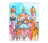 Artery8 Colourful Brighton Royal Pavilion Watercolour Wall Art Print in Blue | Size: W18" x H24" Artery8 Blue W18" x H24"