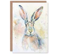 Artery8 Colourful Bunny Rabbit Light Watercolour Painting Birthday Art Card in White Artery8 White