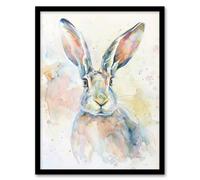 Artery8 Colourful Bunny Rabbit Light Watercolour Painting Framed Art Print in White | Size: W12" x H16" Artery8 White W12" x H16"